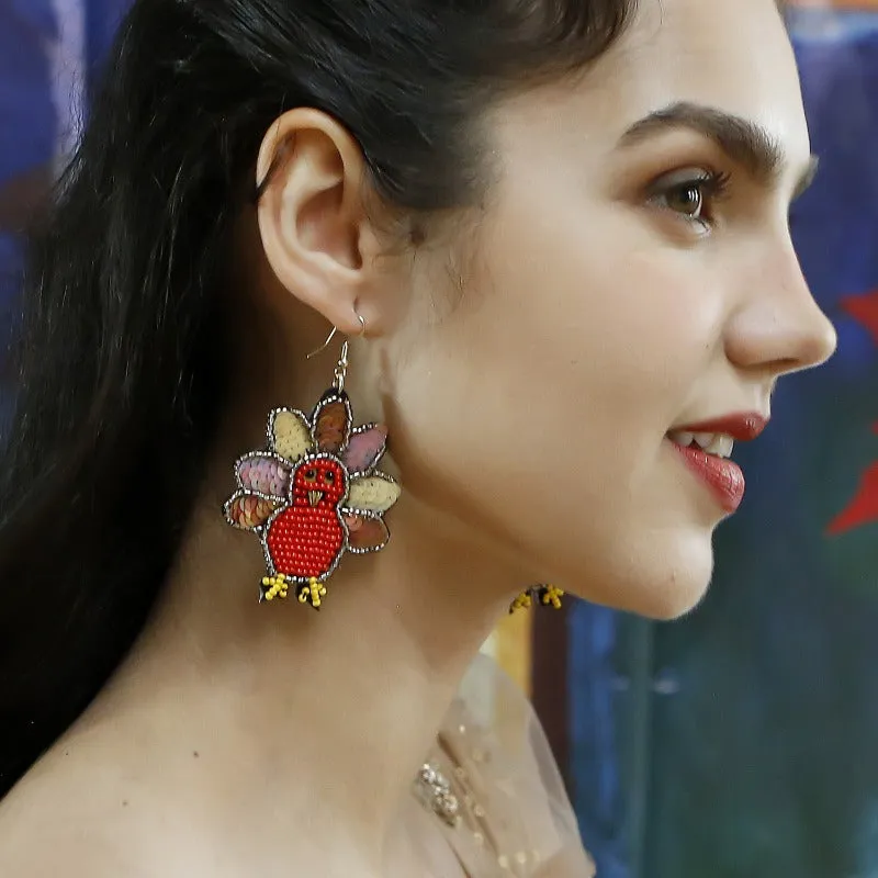 Wholesale Rice Beads Handwoven Thanksgiving Turkey Earrings