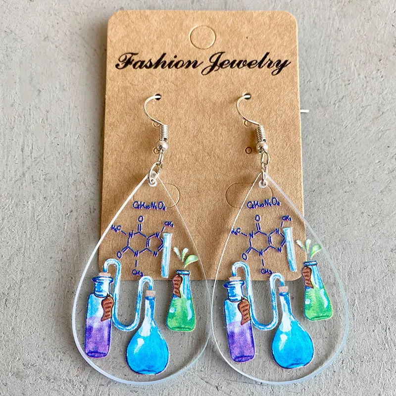 Wholesale Rocket Microscope Violin Teacher Gift Droplet shaped Acrylic Earrings