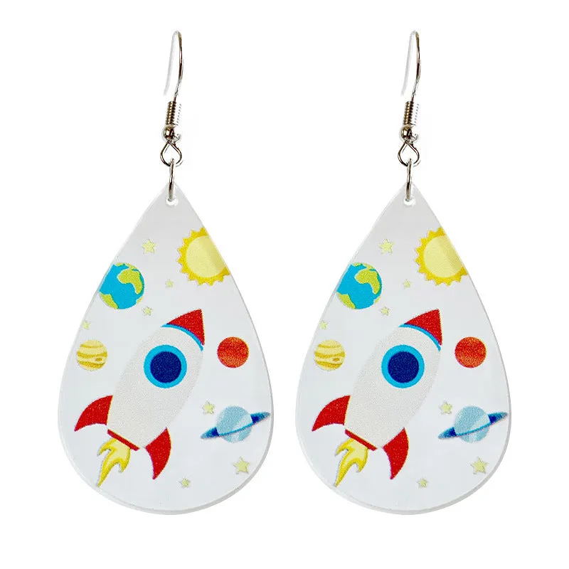 Wholesale Rocket Microscope Violin Teacher Gift Droplet shaped Acrylic Earrings