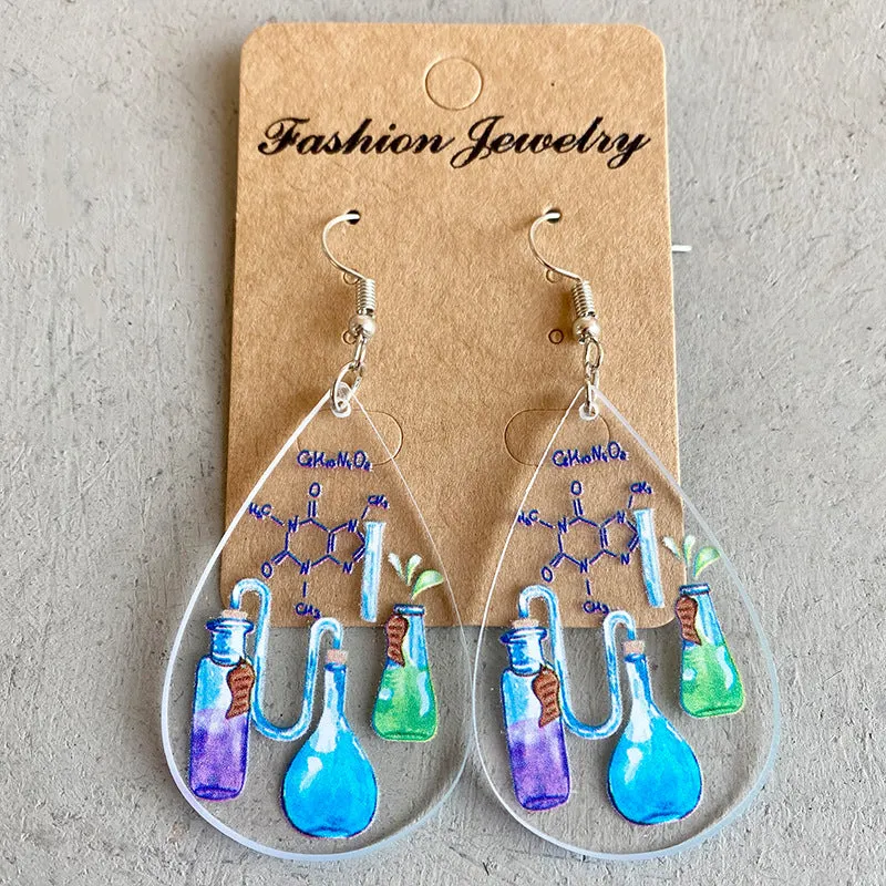 Wholesale Rocket Microscope Violin Teacher Gift Droplet shaped Acrylic Earrings