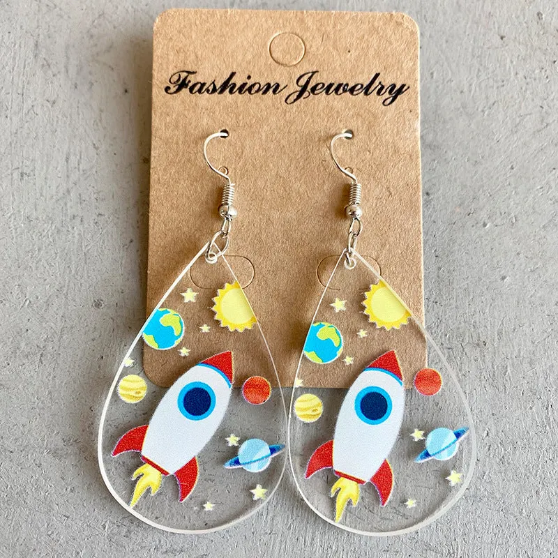 Wholesale Rocket Microscope Violin Teacher Gift Droplet shaped Acrylic Earrings