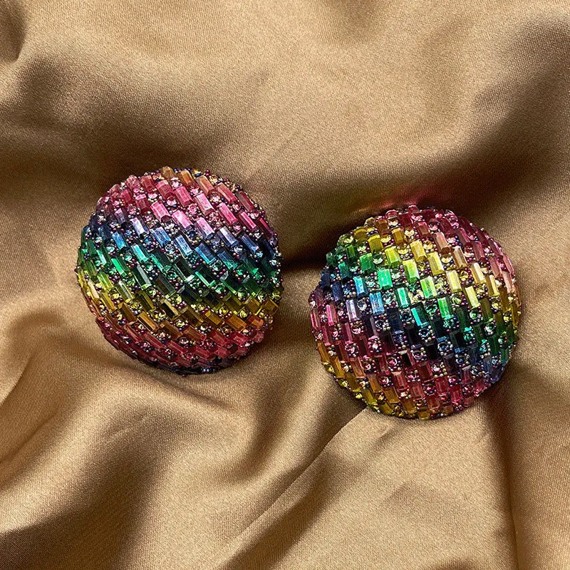 Wholesale Round Colored Glass Rhinestone Earrings