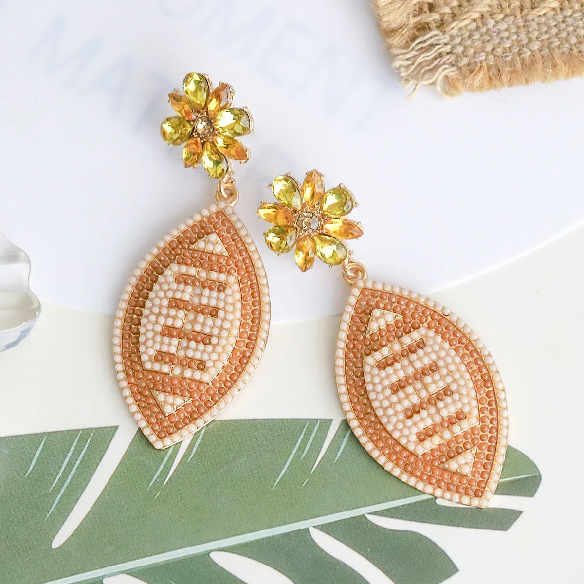 Wholesale Rugby Alloy Rice Beads with Diamond Earrings