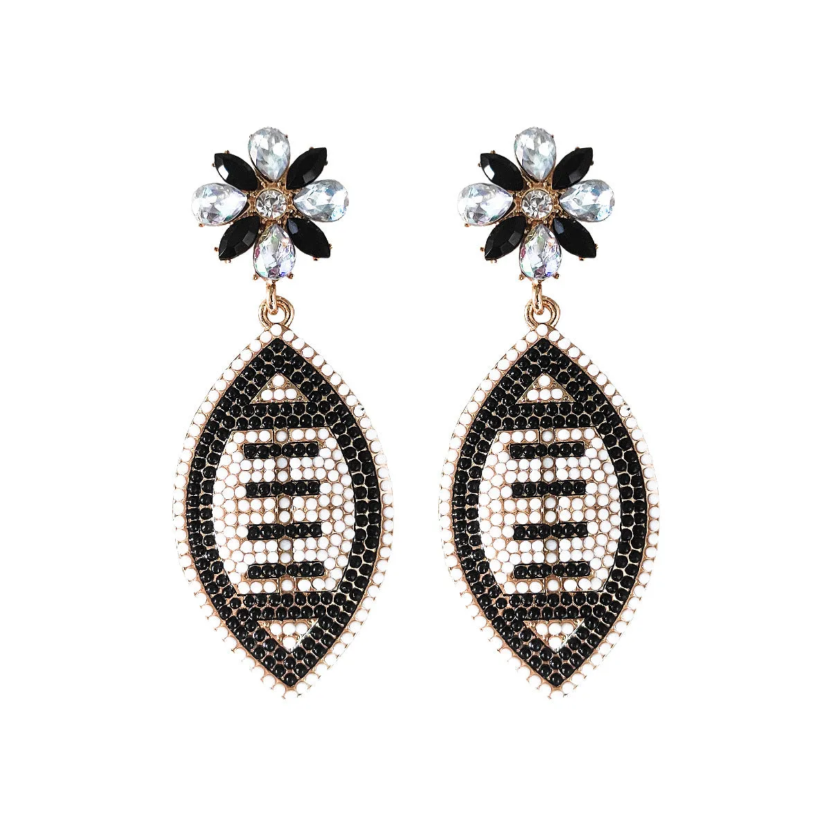 Wholesale Rugby Alloy Rice Beads with Diamond Earrings