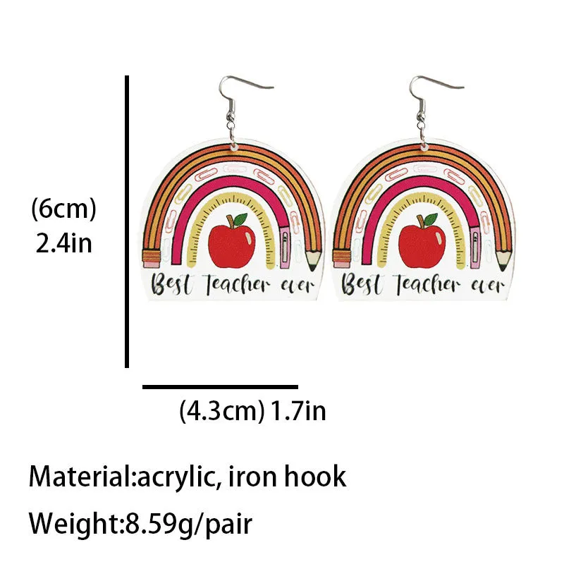 Wholesale rulers, pencils, apples, rainbow leopard print acrylic earrings, teacher gifts