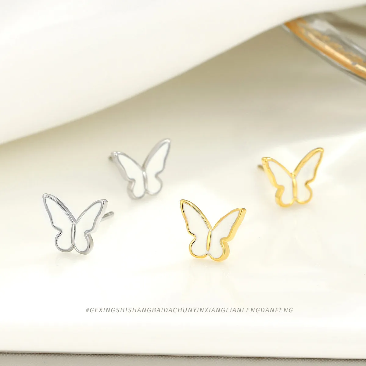 Wholesale S925 Drop Glazed White Butterfly Sterling Silver Earrings