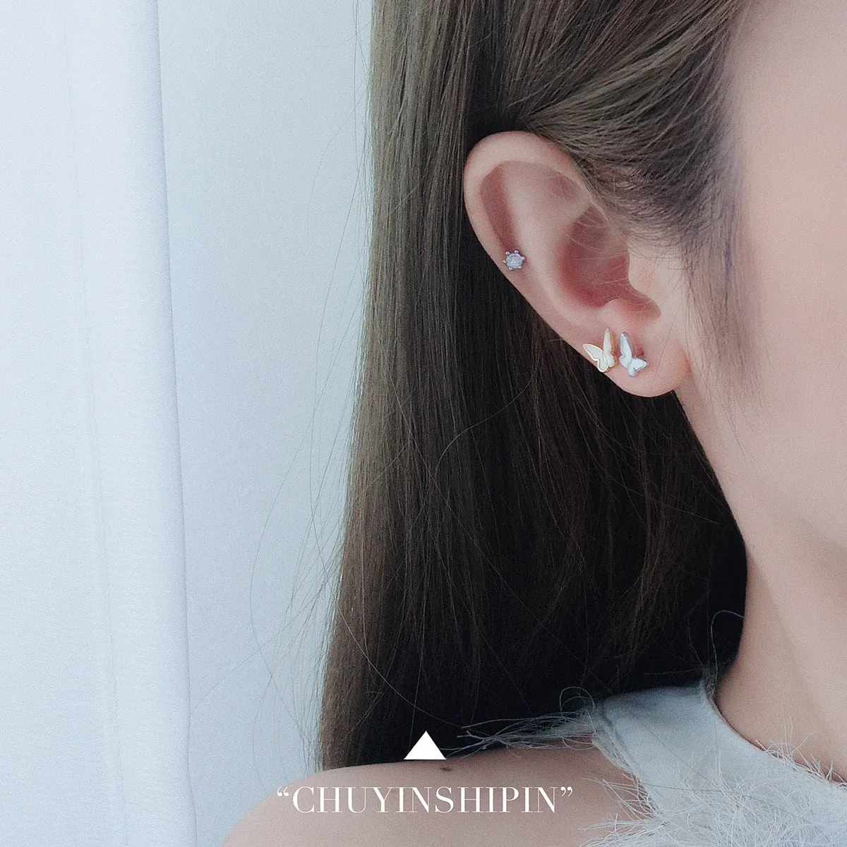 Wholesale S925 Drop Glazed White Butterfly Sterling Silver Earrings