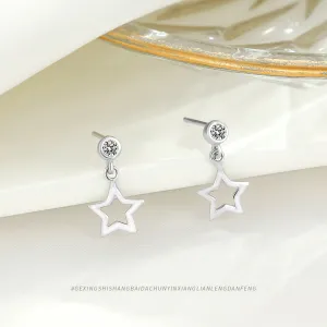 Wholesale S925 Round Diamond Studded Star Sterling Silver Earrings