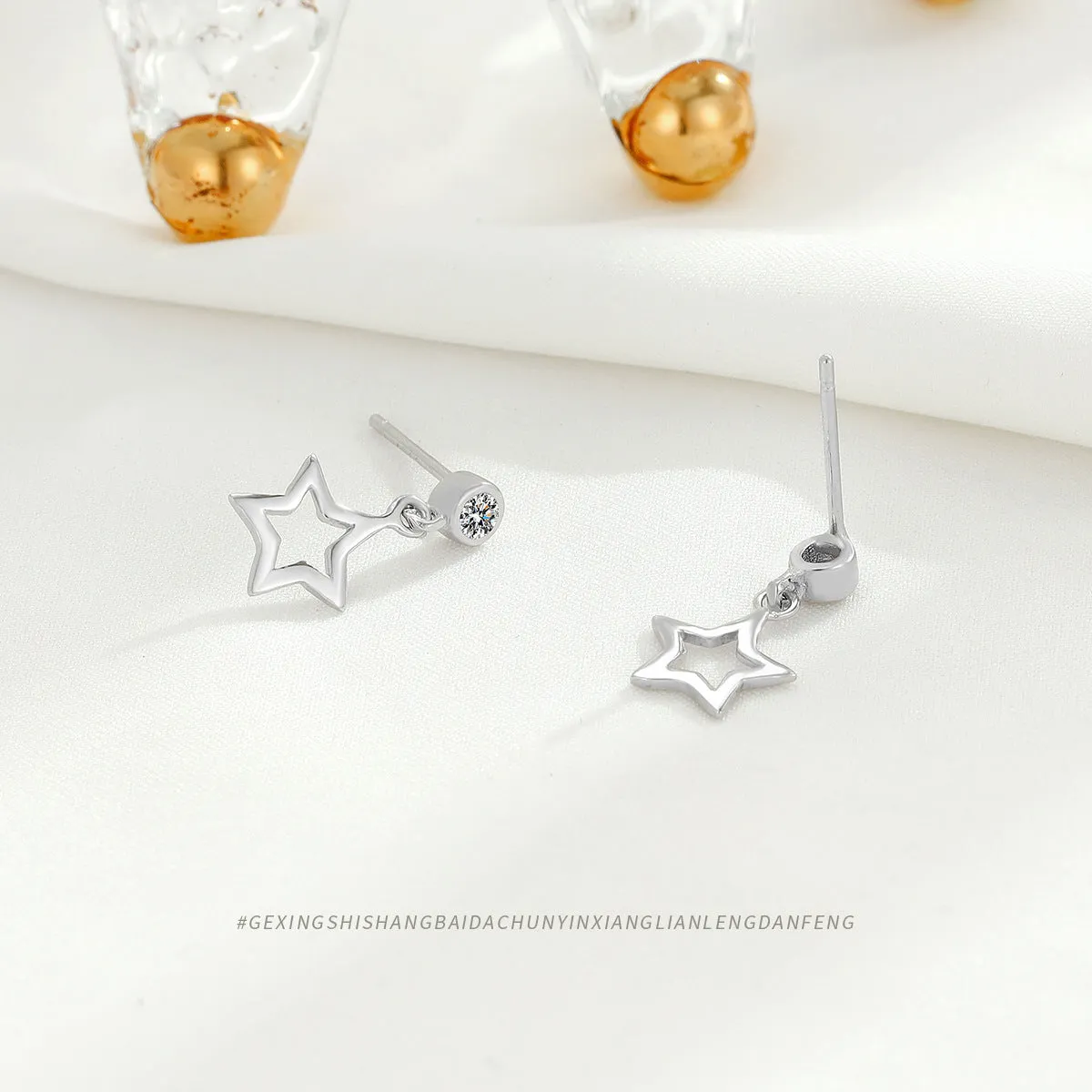 Wholesale S925 Round Diamond Studded Star Sterling Silver Earrings