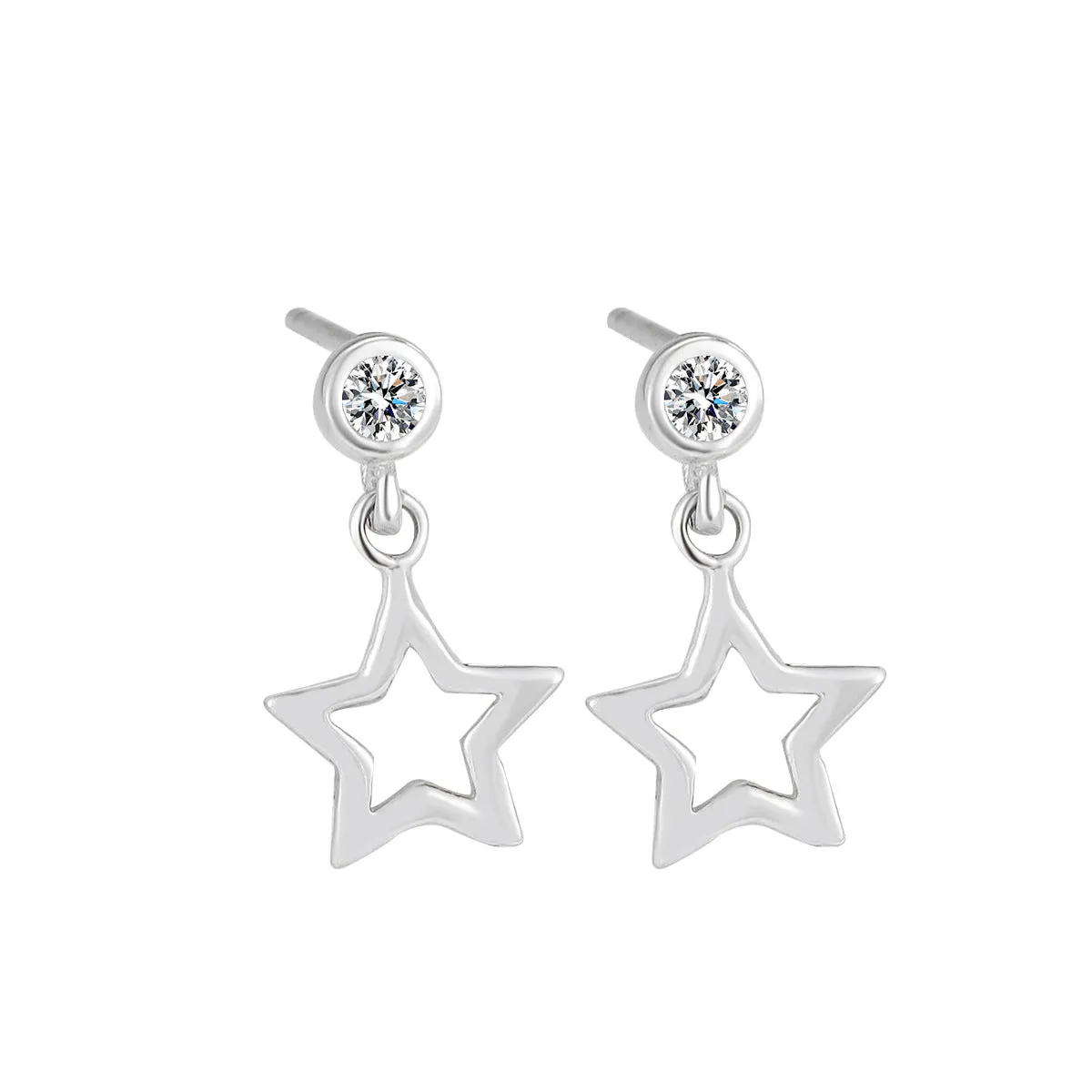 Wholesale S925 Round Diamond Studded Star Sterling Silver Earrings