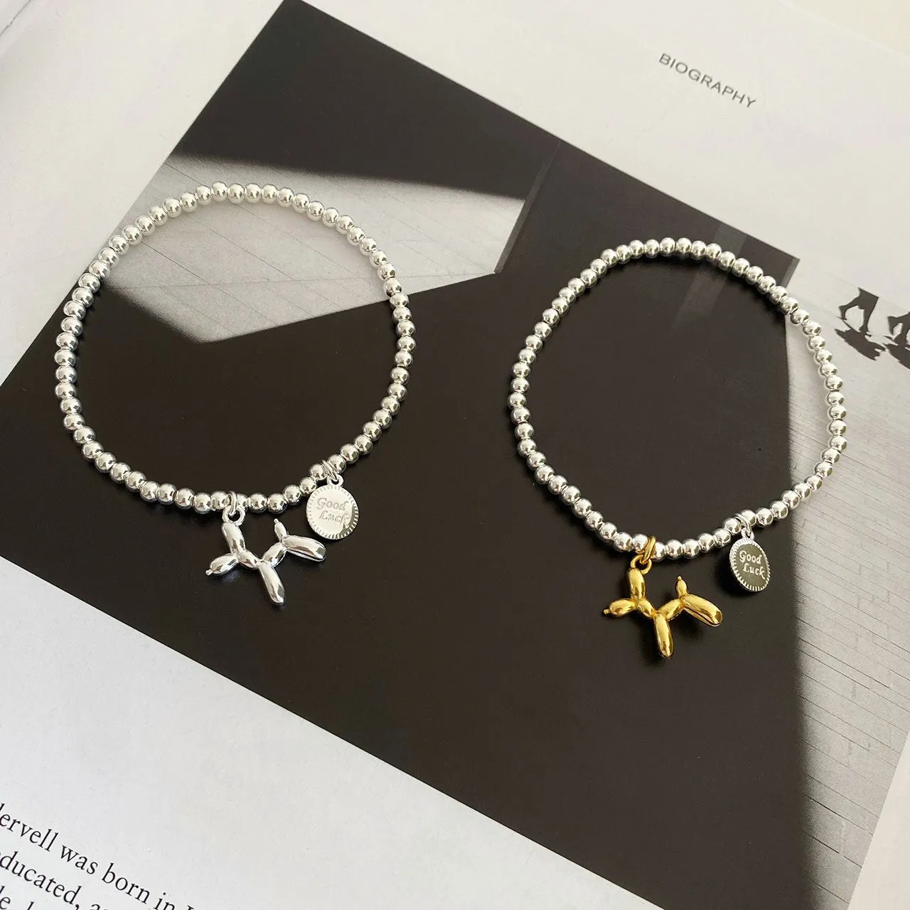 Wholesale S925 Silver Color Smiley Face Ball Bead Bracelet