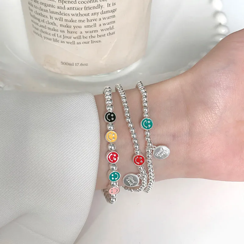 Wholesale S925 Silver Color Smiley Face Ball Bead Bracelet