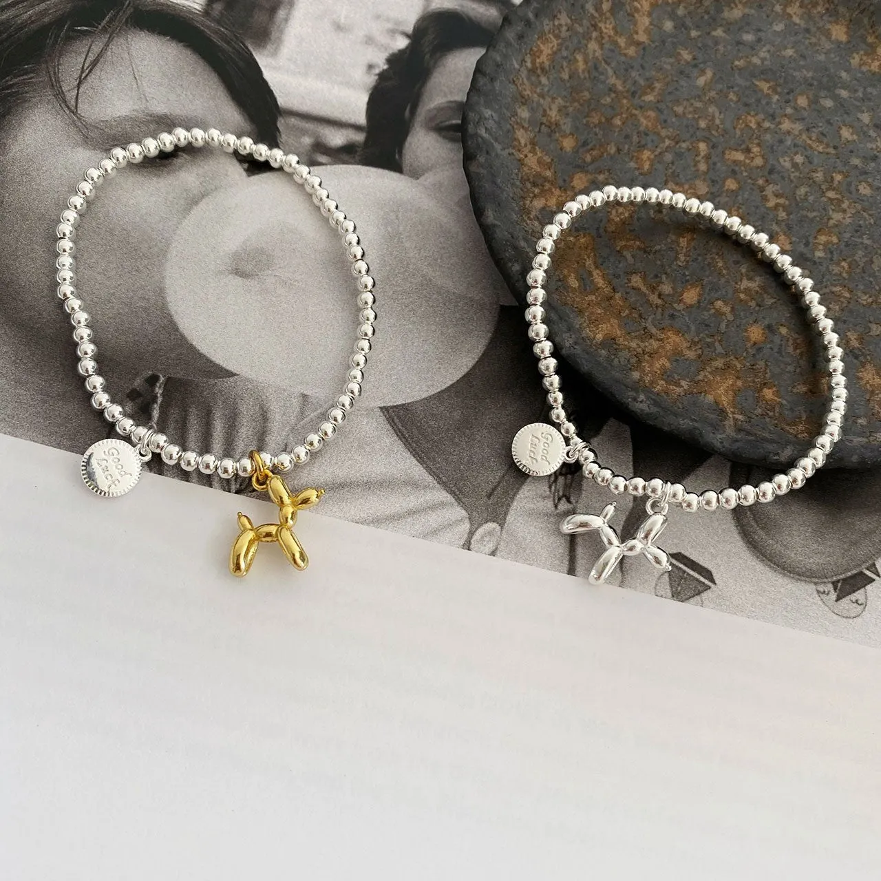 Wholesale S925 Silver Color Smiley Face Ball Bead Bracelet