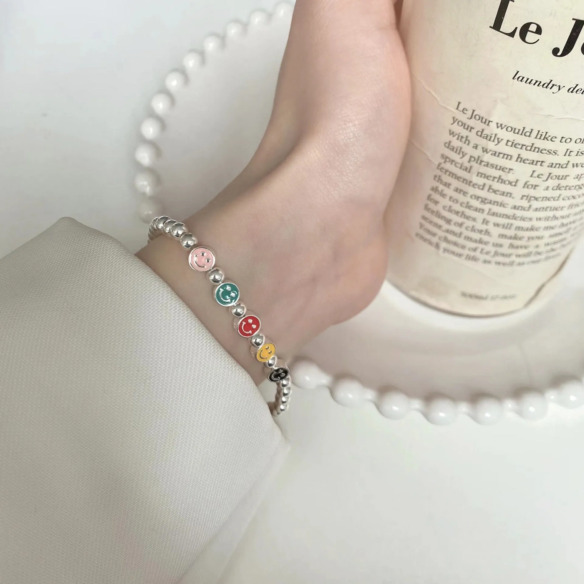 Wholesale S925 Silver Color Smiley Face Ball Bead Bracelet