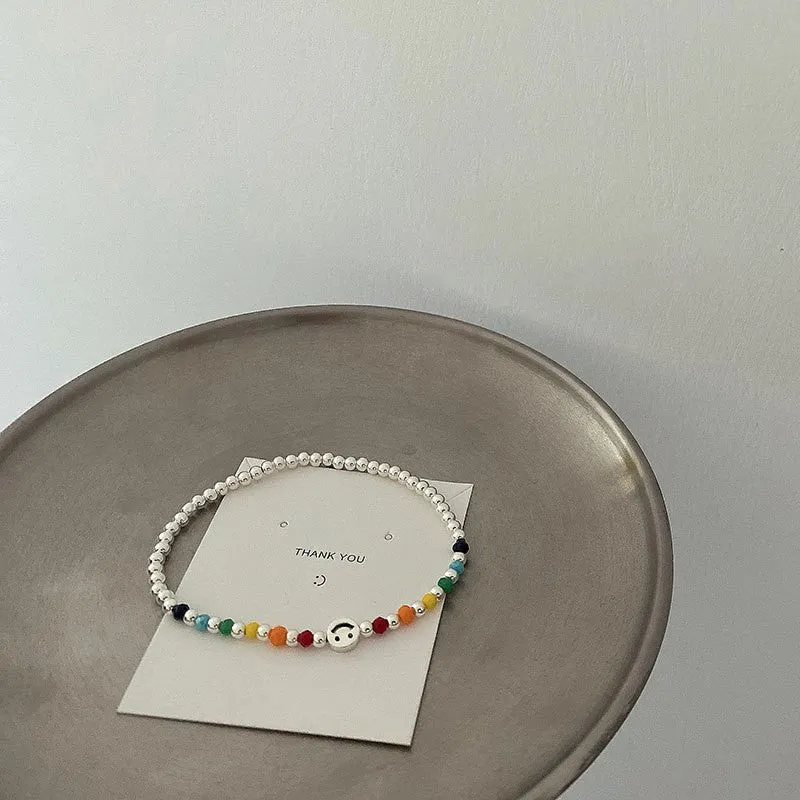 Wholesale S925 Silver Color Smiley Face Ball Bead Bracelet