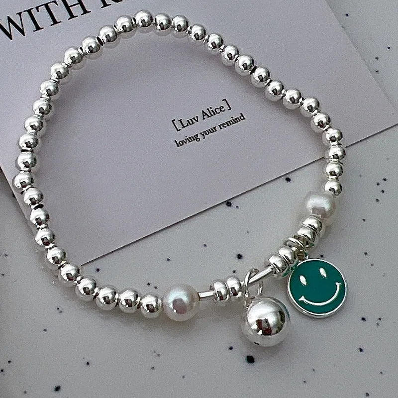 Wholesale S925 Silver Color Smiley Face Ball Bead Bracelet