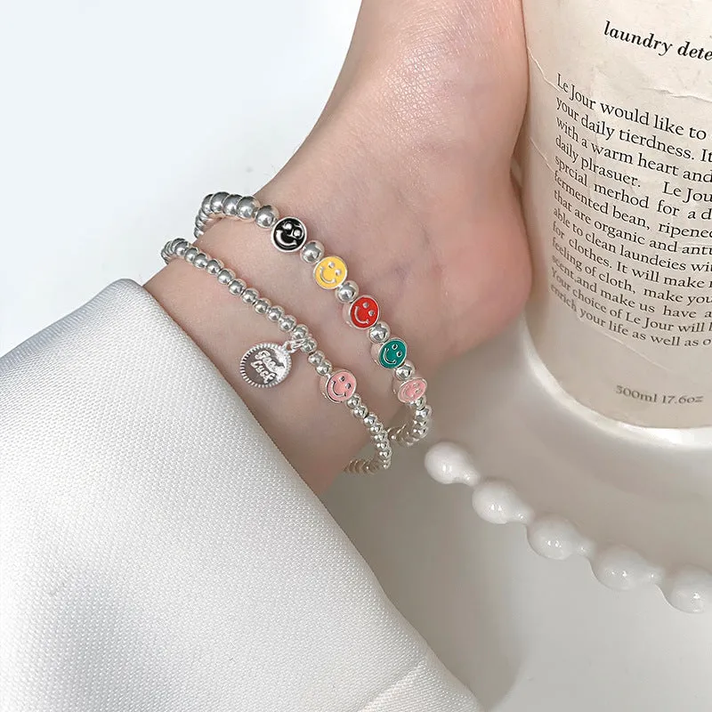 Wholesale S925 Silver Color Smiley Face Ball Bead Bracelet