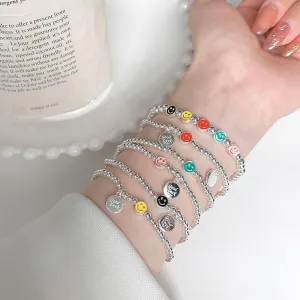 Wholesale S925 Silver Color Smiley Face Ball Bead Bracelet