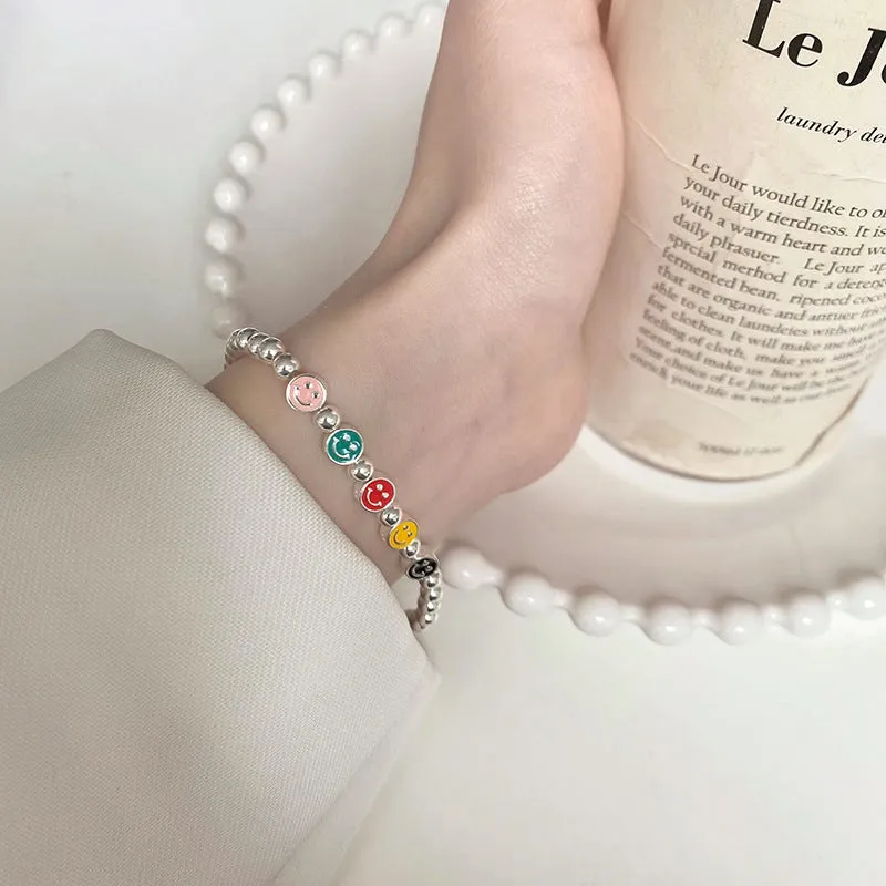 Wholesale S925 Silver Color Smiley Face Ball Bead Bracelet