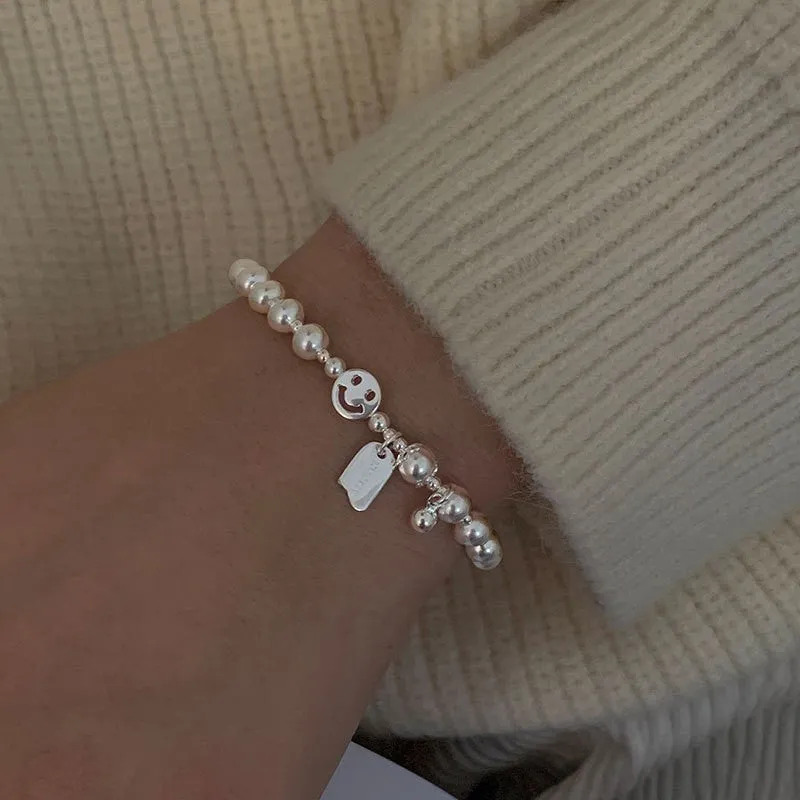 Wholesale S925 Silver Color Smiley Face Ball Bead Bracelet
