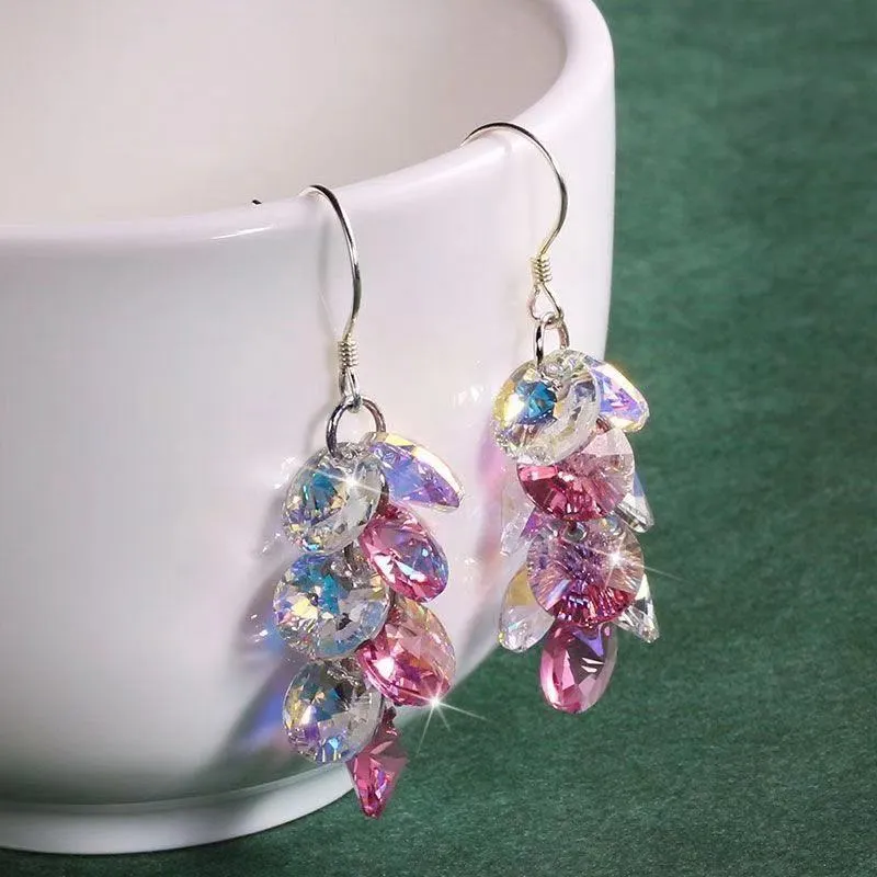 Wholesale S925 Silver Needle Artificial Crystal Light Purple Tassel Earrings