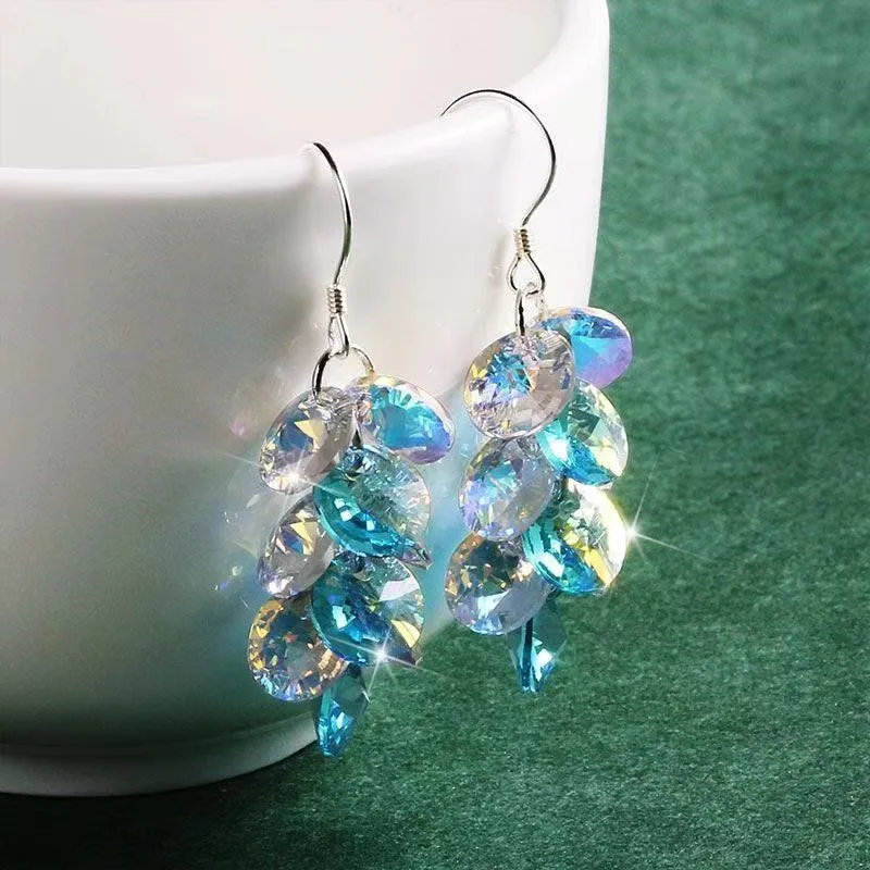 Wholesale S925 Silver Needle Artificial Crystal Light Purple Tassel Earrings
