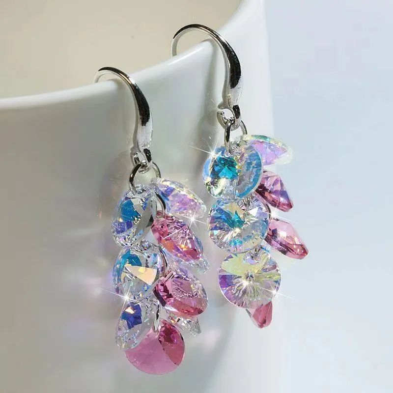 Wholesale S925 Silver Needle Artificial Crystal Light Purple Tassel Earrings
