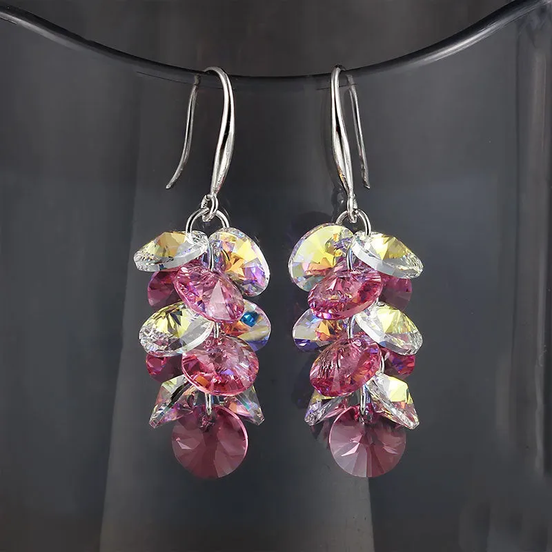 Wholesale S925 Silver Needle Artificial Crystal Light Purple Tassel Earrings