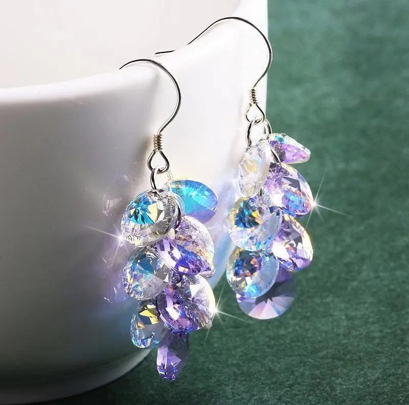 Wholesale S925 Silver Needle Artificial Crystal Light Purple Tassel Earrings
