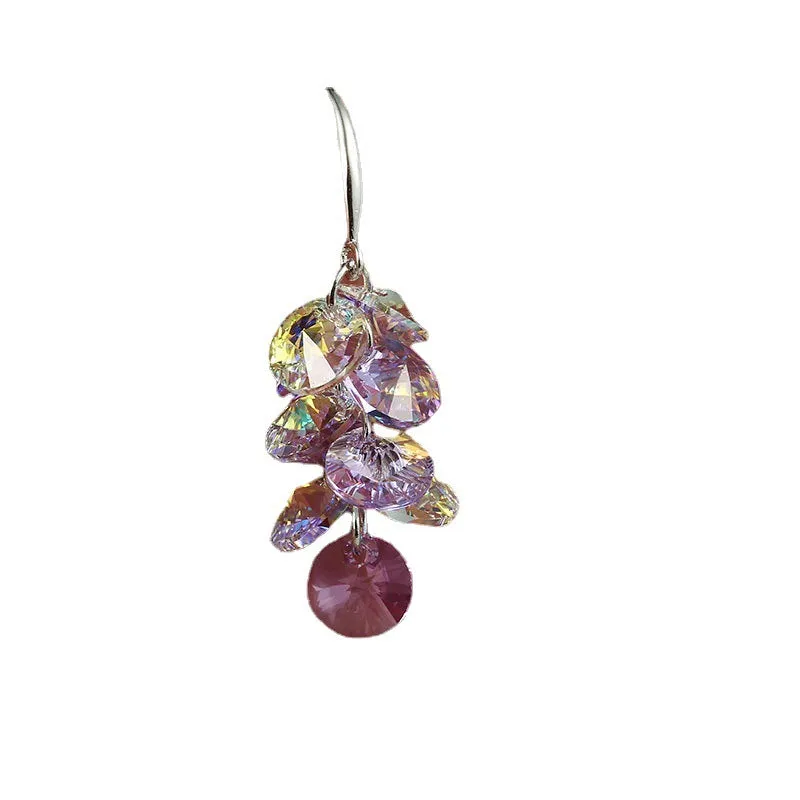Wholesale S925 Silver Needle Artificial Crystal Light Purple Tassel Earrings