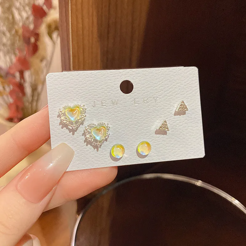 Wholesale S925 Silver Needle Aurora Love Heart Alloy Earrings
