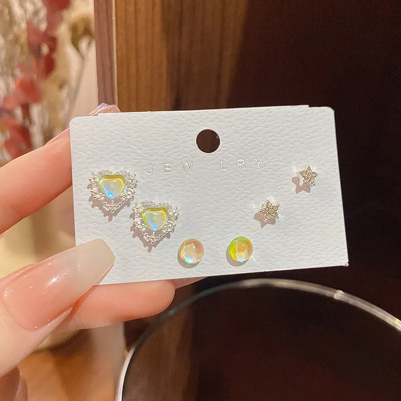 Wholesale S925 Silver Needle Aurora Love Heart Alloy Earrings