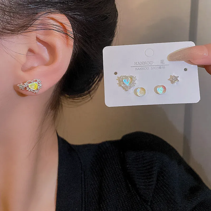 Wholesale S925 Silver Needle Aurora Love Heart Alloy Earrings