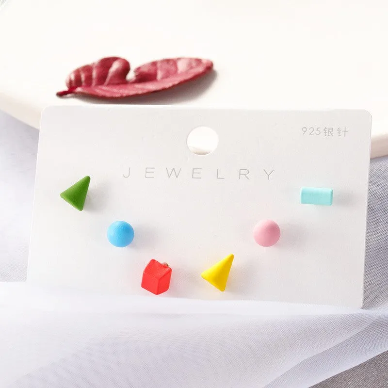 Wholesale s925 Silver Needle Color Bear Button Heart Three-piece Set Earrings