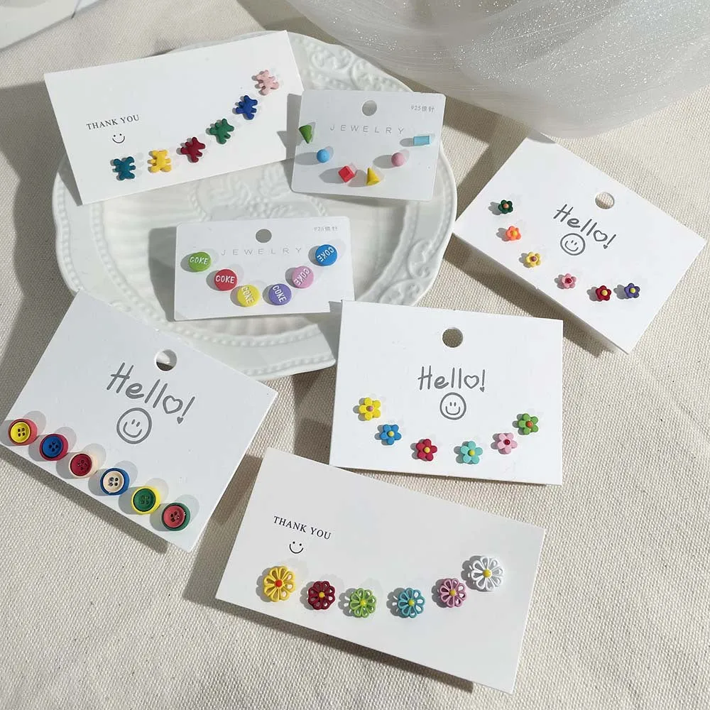 Wholesale s925 Silver Needle Color Bear Button Heart Three-piece Set Earrings