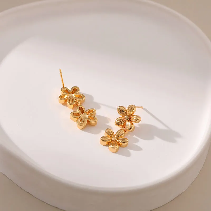 Wholesale S925 Silver Needle Flower Plated 18K Real Gold Earrings