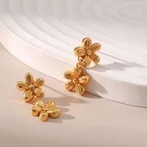 Wholesale S925 Silver Needle Flower Plated 18K Real Gold Earrings
