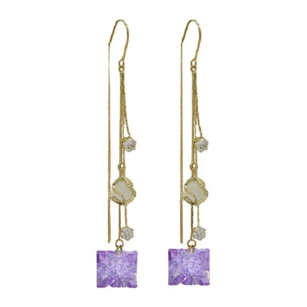 Wholesale S925 Silver Needle Ice Flower Crystal Cat's Eye Stone Tassel Earrings