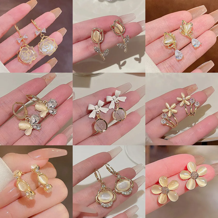 Wholesale S925 Silver Needle Opal Geometric Love Earrings