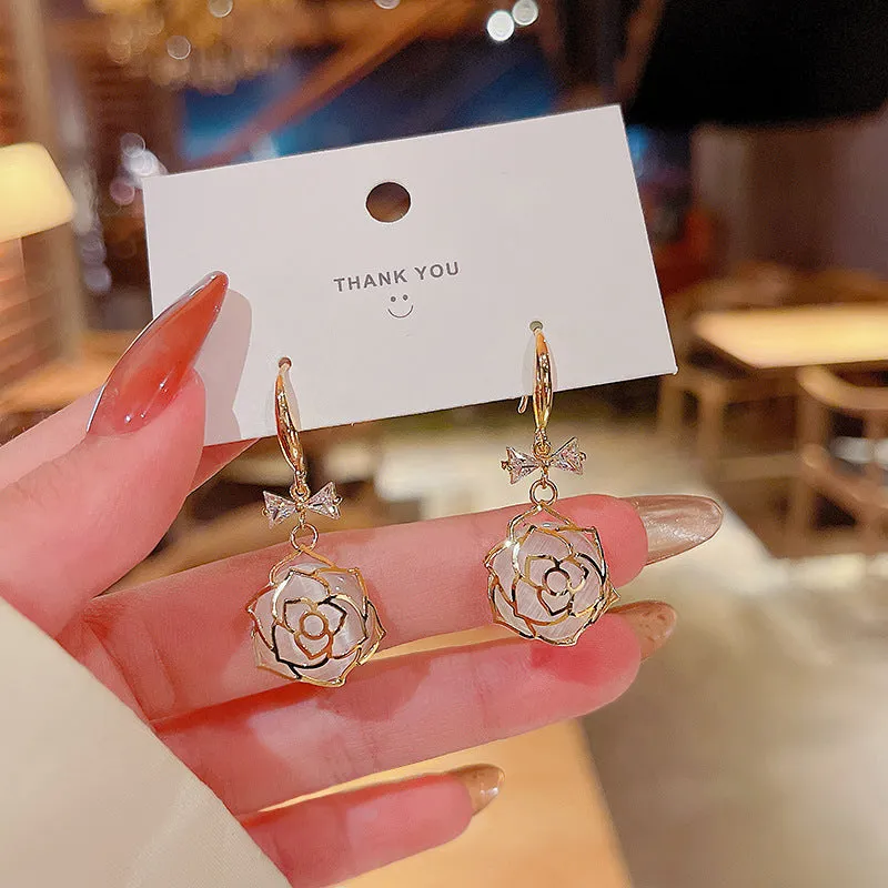Wholesale S925 Silver Needle Opal Geometric Love Earrings
