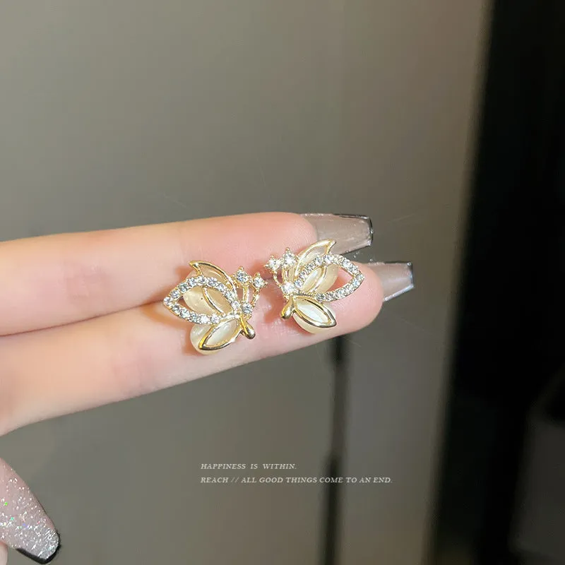 Wholesale S925 Silver Needle Opal Geometric Love Earrings