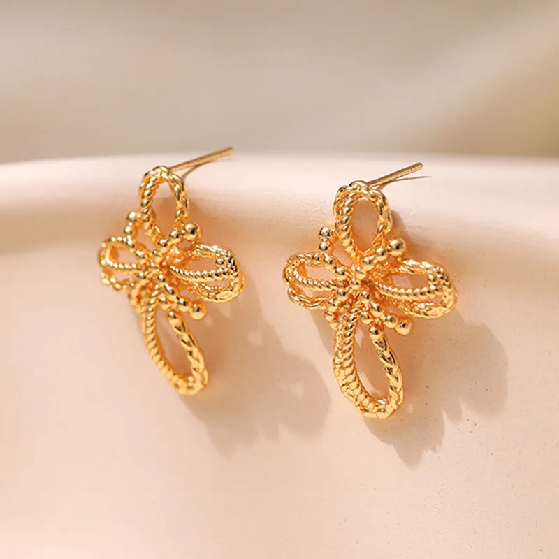 Wholesale S925 Silver Needle Plated 18K Real Gold Braided Earrings