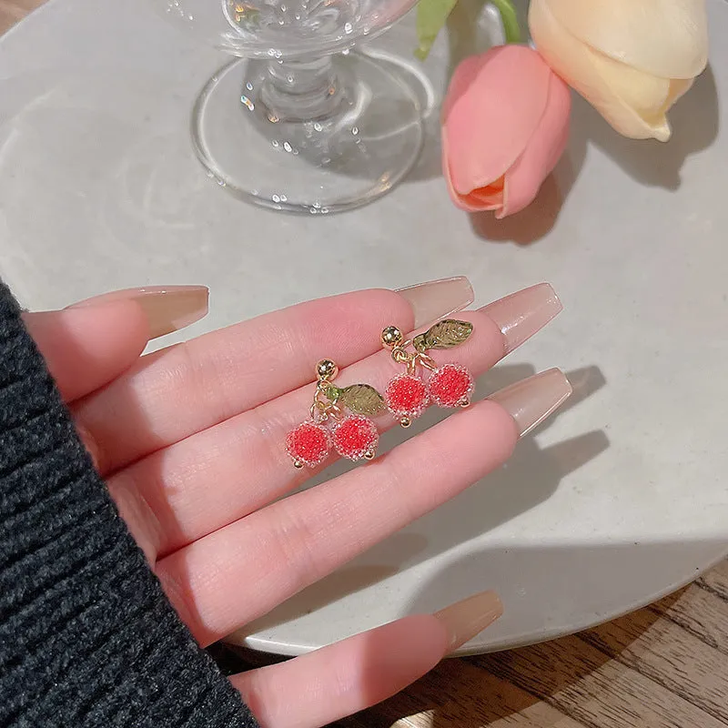 Wholesale S925 Silver Needle Small Fresh Sugar Bead Cherry Earrings