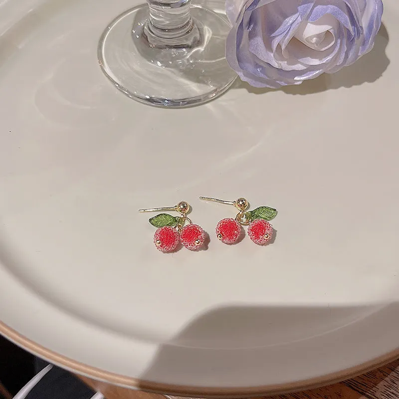 Wholesale S925 Silver Needle Small Fresh Sugar Bead Cherry Earrings