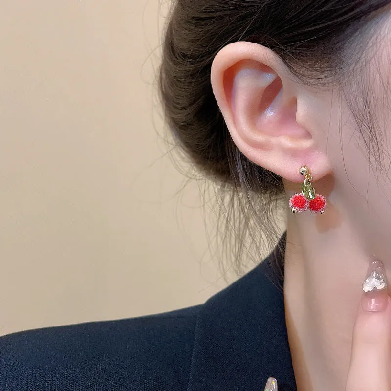 Wholesale S925 Silver Needle Small Fresh Sugar Bead Cherry Earrings
