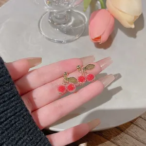 Wholesale S925 Silver Needle Small Fresh Sugar Bead Cherry Earrings