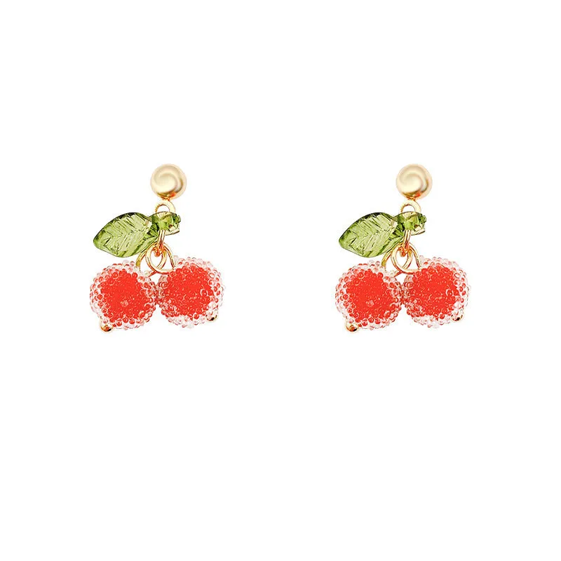 Wholesale S925 Silver Needle Small Fresh Sugar Bead Cherry Earrings