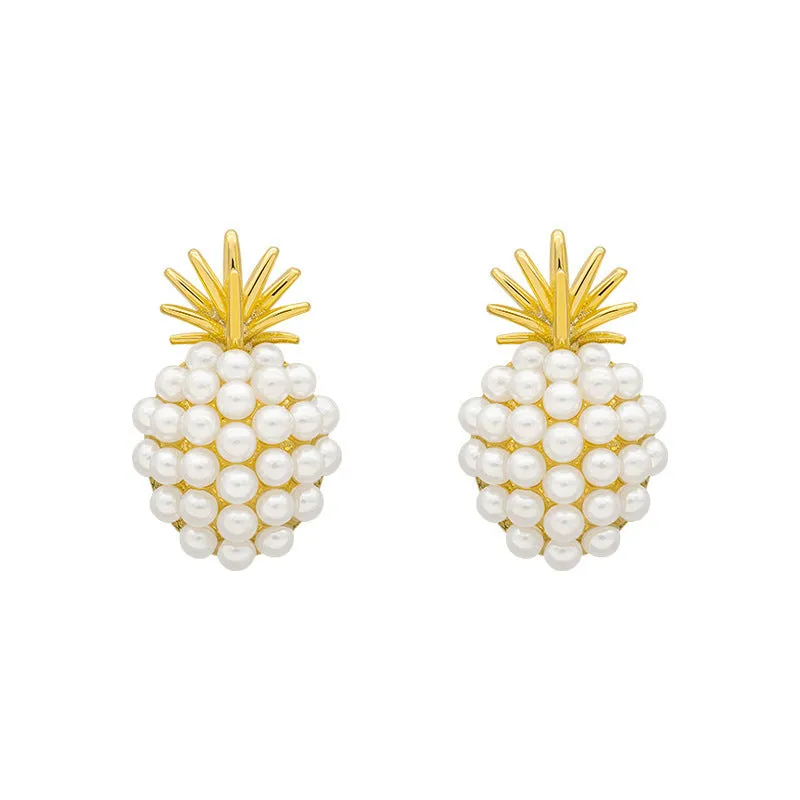 Wholesale S925 Silver Needle Small Pearl Pineapple Stud Earrings