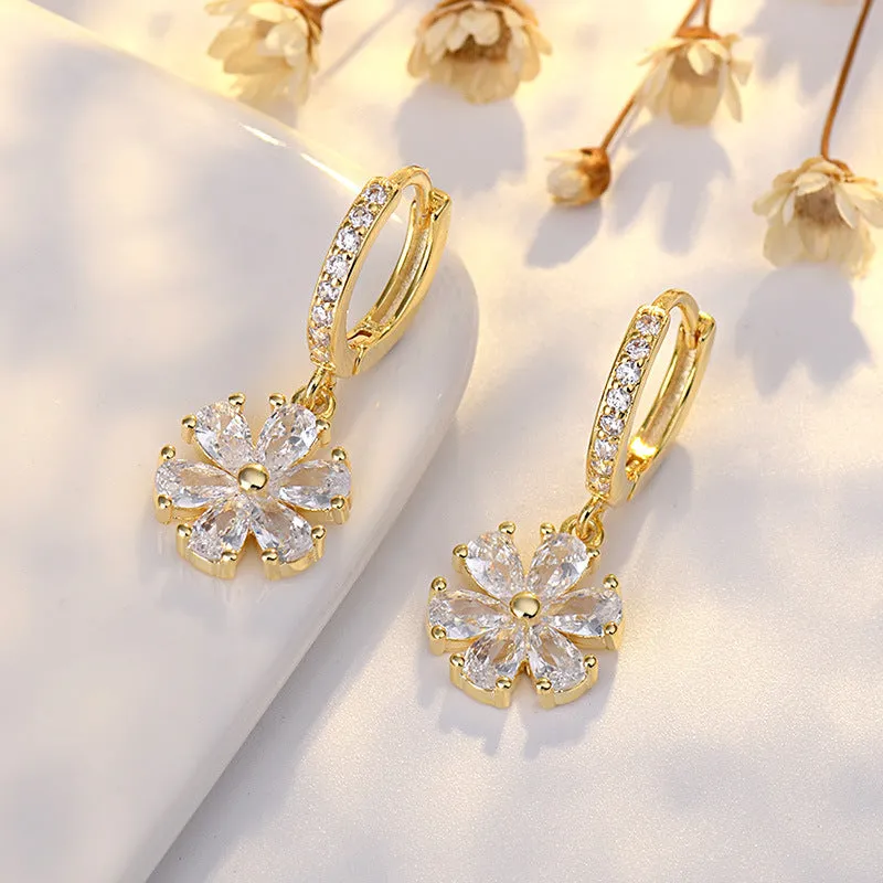 Wholesale S925 Sterling Silver Heart Shaped Diamond Flower Earrings