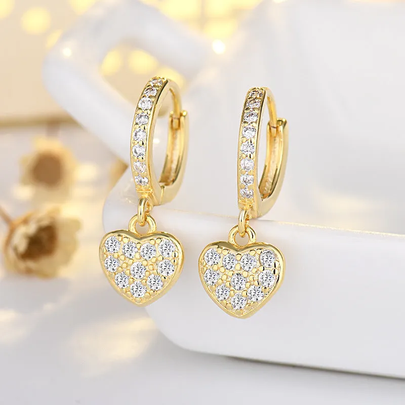 Wholesale S925 Sterling Silver Heart Shaped Diamond Flower Earrings